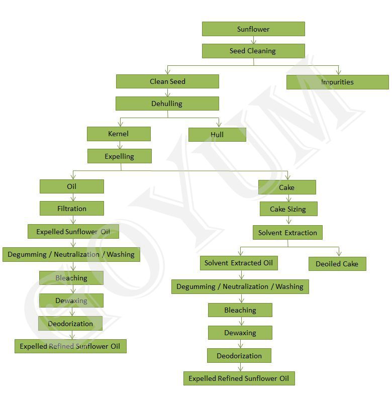 sunflower seed oil production process flowchart