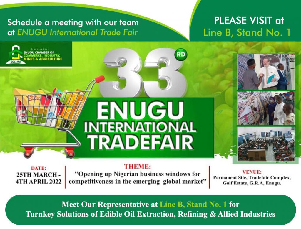 We are participating in ENUGU International Trade Fair, Nigeria from 25 March – 4 April, 2022