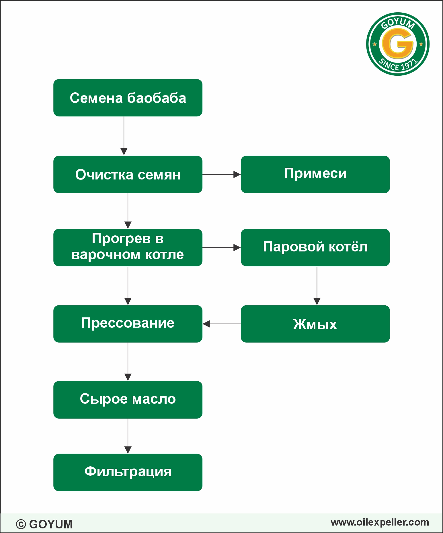 Схема технологического процесса завода по экстракции масла из семян баобаба