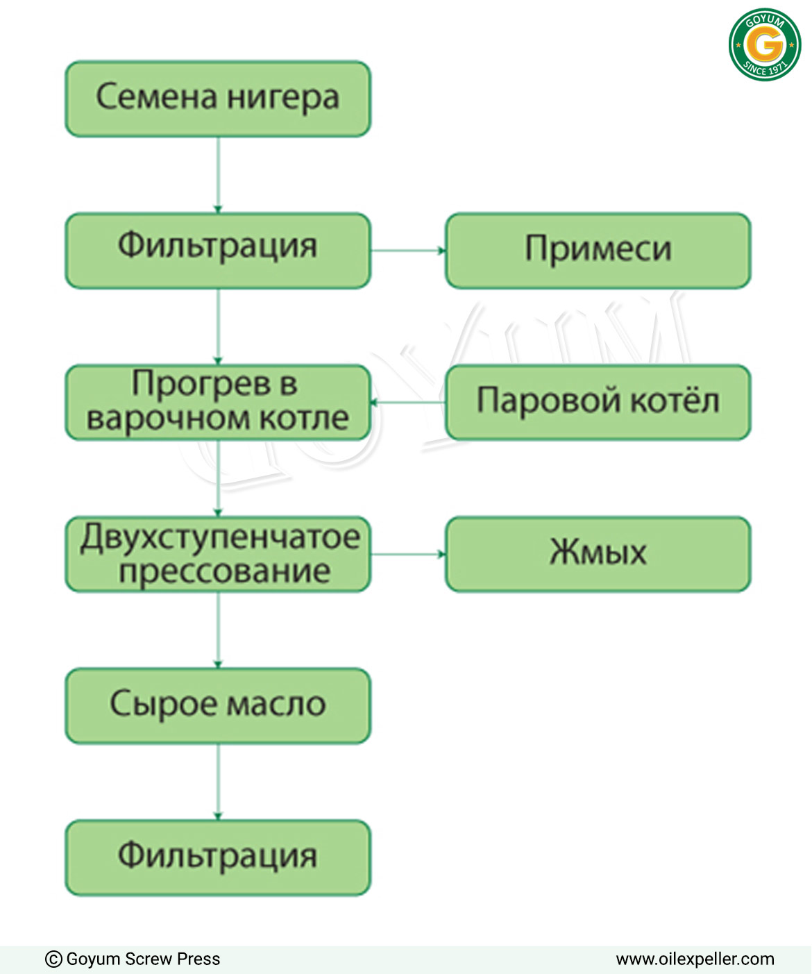 Блок-схема процесса завода по переработке семян нима в масло