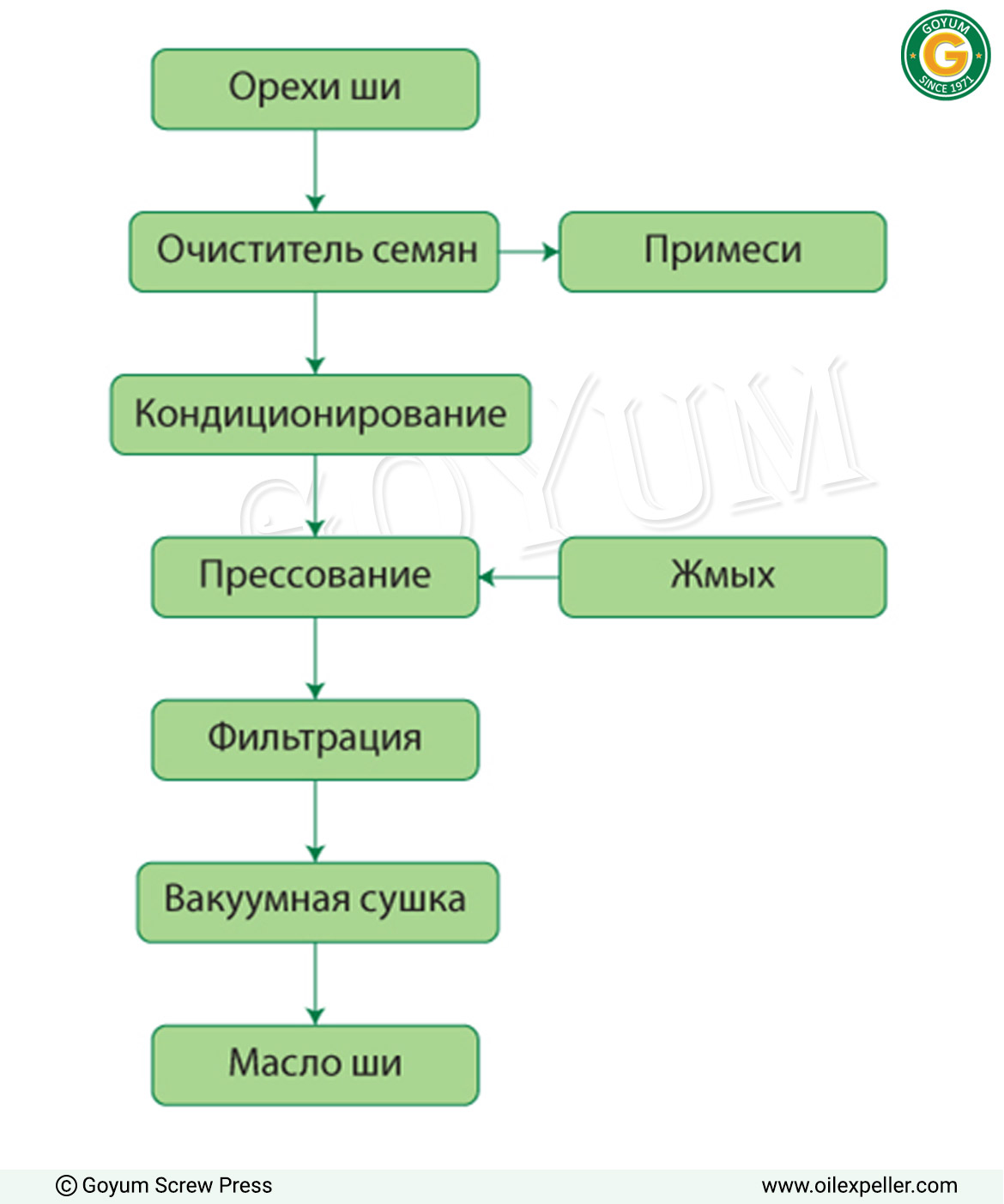Блок-схема процесса производства масла ши
